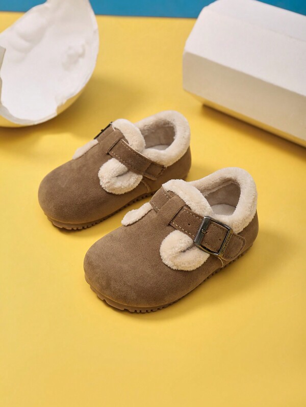 1 Pair Fashionable Flat Shoes For Baby Girls, Round Toe, Simple, Versatile, Comfortable & Soft Sole, Slip-On Design, Warm Lining For Autumn & Winter