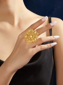 Anillo de diseño cuadrado elegante y de lujo chapado en oro de 18 quilates, de diseño retro y de alta gama, para mujer, apropiado para novias, bodas, uso diario, aniversarios y regalos en Nigeria, Dubái, Oriente Medio y Arabia Saudita