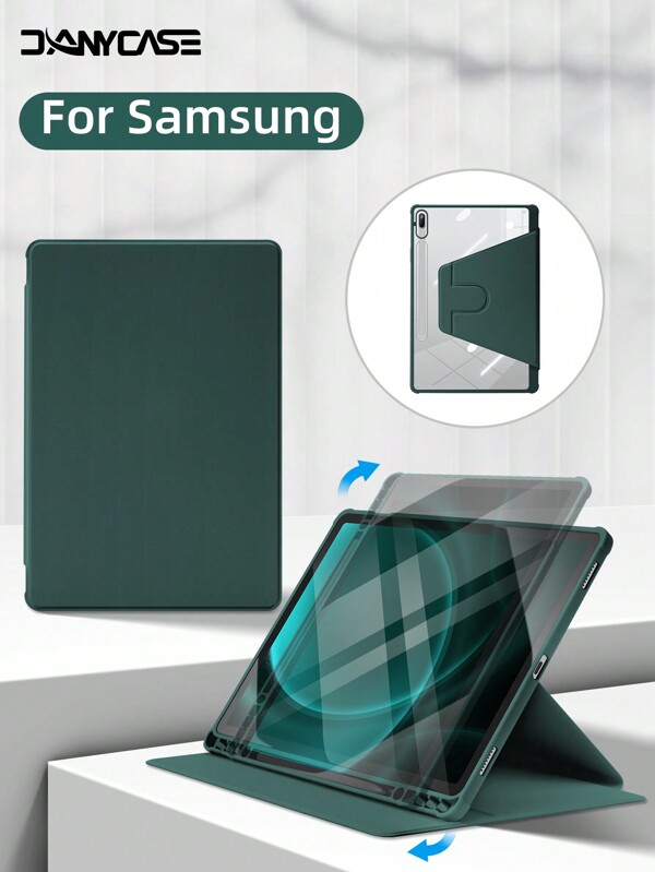 Grüner Apfel DANYCASE Slim Rotierendes Etui kompatibel mit Samsung Galaxy Tab S9 FE+ S9+ 12,4 Zoll S9 S9FE A8 S7+ S8+ S7FE S7 S8 S6lite, Stiftfach Design, stoßfest, klare transparente Rückseite