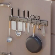 1pc 50cm Grey Kitchen Knife Holder, Wall-Mounted Knife Rack, Multi-Function Kitchen Organizer For Storing Knives, Keeps Your Kitchen Tidy And Saves Space - Grey - View 7