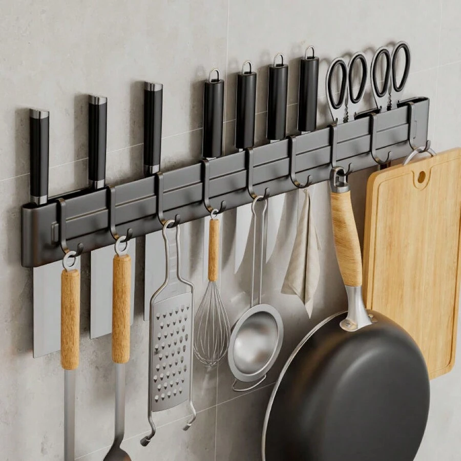 1pc 50cm Grey Kitchen Knife Holder, Wall-Mounted Knife Rack, Multi-Function Kitchen Organizer For Storing Knives, Keeps Your Kitchen Tidy And Saves Space - Grey - View 1