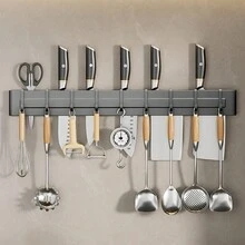 1pc 50cm Grey Kitchen Knife Holder, Wall-Mounted Knife Rack, Multi-Function Kitchen Organizer For Storing Knives, Keeps Your Kitchen Tidy And Saves Space - Grey - View 2