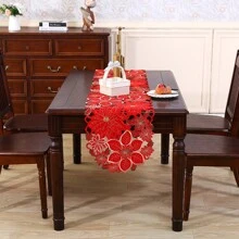 1 bucată, Aleer de masă de Crăciun brodat, design tăiat manual, potrivit pentru amenajarea sărbătorilor, decorarea petrecerilor, aranjarea sufrageriei și a sufrageriei.