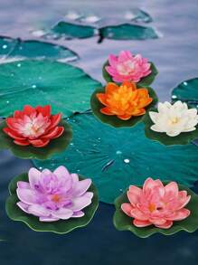5pcs Artificial Lotus Leaves, Floating Lotus Flower Decor, Fake Lotus, Pond Decoration Fake Flowers, Floating Foam Lotus, Simulated Real Lotus Leaves, Suitable For Garden Pond Aquarium Decor, With Lotus Leaves Artificial Floating Foam Lotus, Realistic Decoration, Suitable For Home Garden Pond Decor, Diwali, Easter, Christmas - Multicolor - View 4