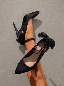 Women's Bow High Heels Stiletto Strappy Pumps Ankle Strap Pointed Toe Heel D'Orsay Comfortable Sexy Prom Party Wedding Dress Shoes - 黑色 - 查看 2