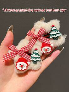 1/2 件女士圣诞老人蝴蝶结和星星毛绒发夹适合圣诞节穿戴雪人 - 彩色 - 查看 4