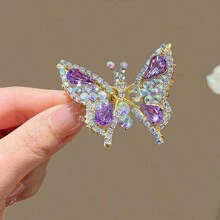 2pcs Rhinestone Butterfly Wing Vented Hair Clips For Women, Clamp Style Hair Accessories Claw Clips Hair Claws Hair Barrettes, Looks Of Party, Head Accesssories - Blooming Plumeria - View 7