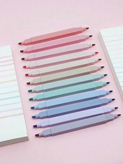 12pcs Random Color Double Head Beautiful Square Fluorescent Pens,Double Head Marker Gradient Color Pen Fluorescent Pen Round Head Non-Bleeding, Water-Based, Quick Drying, Suitable For Office Diary Supplies,Birthday Gift, Christmas Gift, Back To School Season Gift