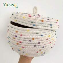 Yiuswoy 1pc Desktop Storage Basket For Keys Sundries Make-Up Candy Snacks, Boho Style Decorative Basket Rope Woven Basket With Lid For Bathroom, Bedroom, Living Room, Home Decor - Multicolor - View 2
