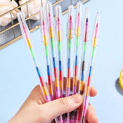 30/20/10/5/1 件可堆叠 11 段彩色蜡笔，适合学生使用，绘图蜡笔铅笔，学生文具用品，可堆叠结构，彩色铅笔，返校，学校用品