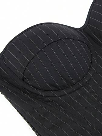 Overbust Corset Top Bustier, Striped Padded Strapless Women Bodysuit, Slimming Shapewear, Suitable For Costume Party, Halloween, Black