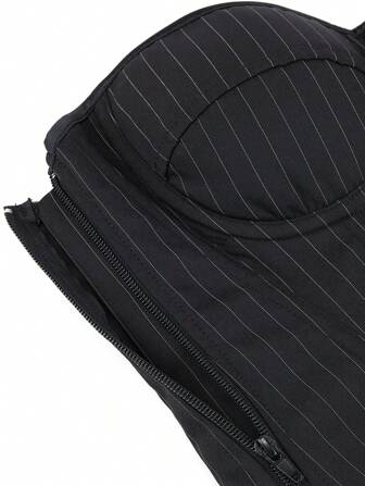 Overbust Corset Top Bustier, Striped Padded Strapless Women Bodysuit, Slimming Shapewear, Suitable For Costume Party, Halloween, Black