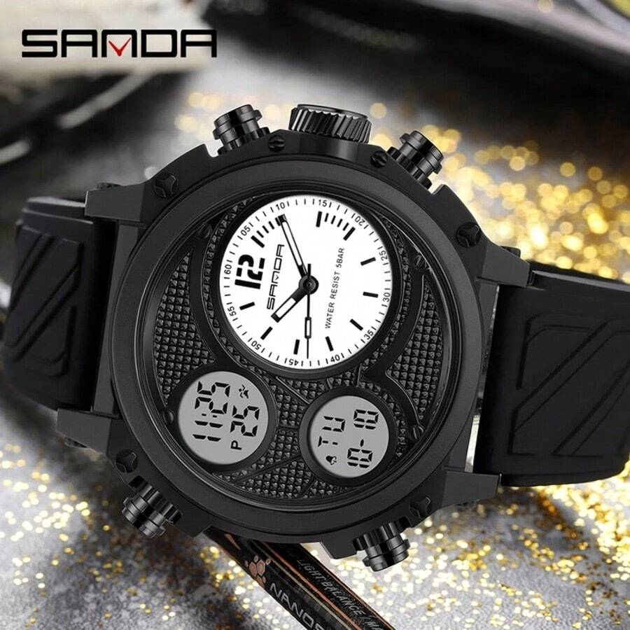 SANDA. Sanda New Sports Watch For Male Students, Outdoor Luminous Waterproof Tactical, Youth Dual Display Electronic Watch