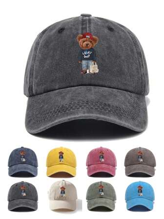 1pc Cute Cartoon Bear Dad Hat With Letter Casual Baseball Cap - Adjustable, Suitable For Daily Clothing Matching