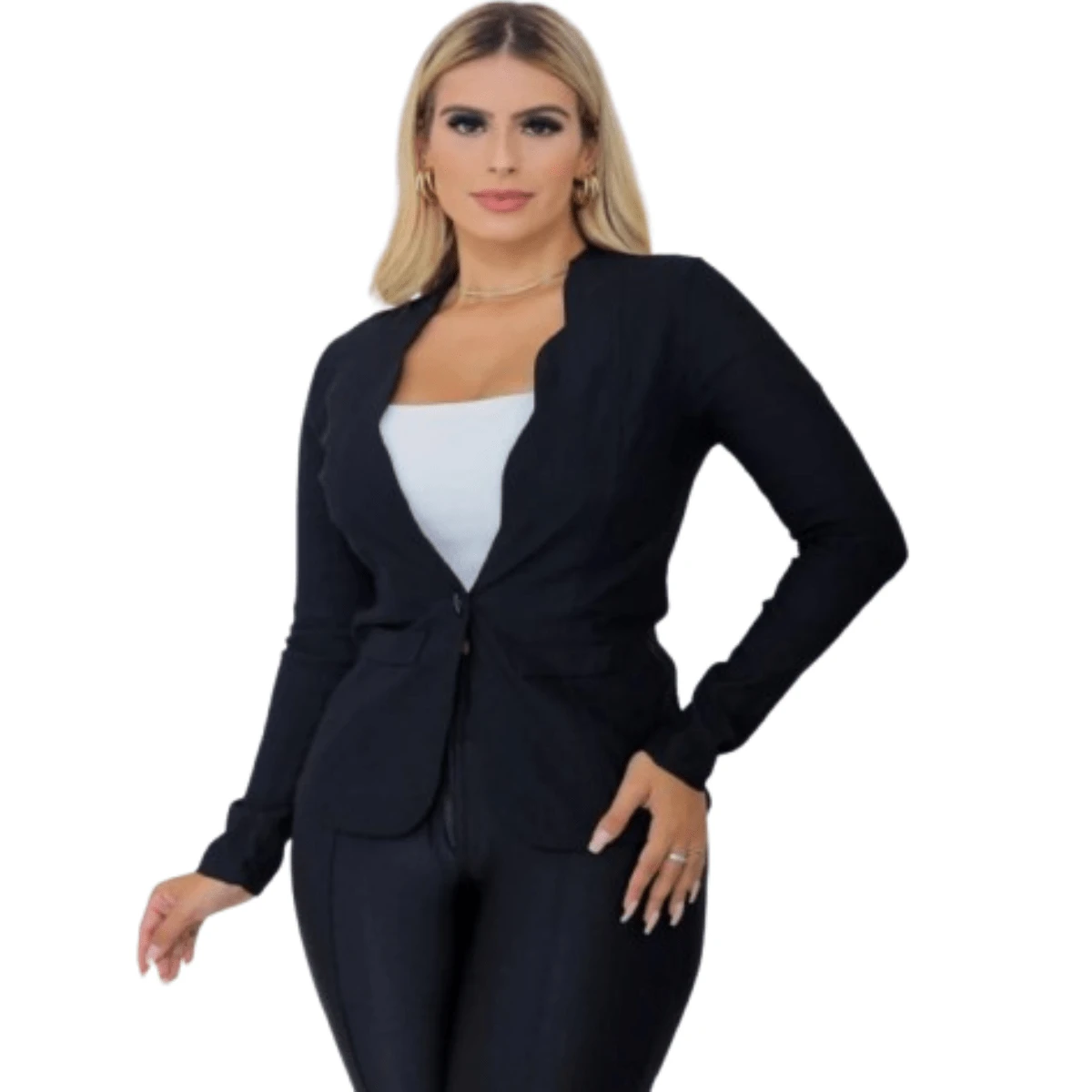 Women's Bengaline Cloud Blazer With Button Formal Jacket - màu đen - Xem 1