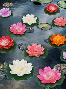 5pcs Artificial Lotus Leaves, Floating Lotus Flower Decor, Fake Lotus, Pond Decoration Fake Flowers, Floating Foam Lotus, Simulated Real Lotus Leaves, Suitable For Garden Pond Aquarium Decor, With Lotus Leaves Artificial Floating Foam Lotus, Realistic Decoration, Suitable For Home Garden Pond Decor, Diwali, Easter, Christmas - Multicolor - View 3