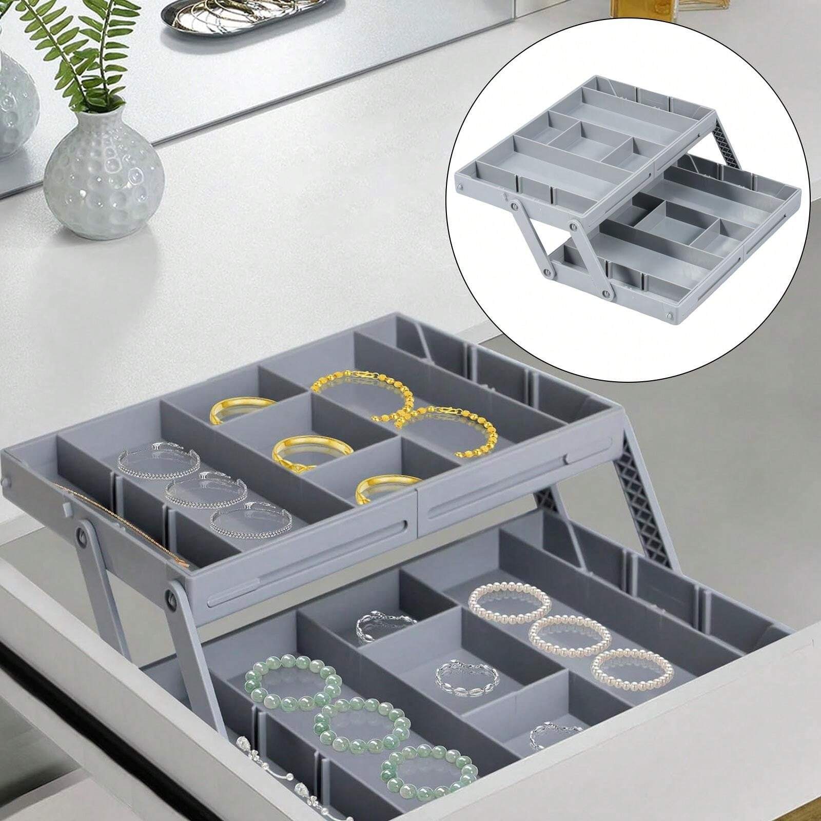 2 Tier Collapsible Drawer Organizer Multi Level Drawer Organizer With