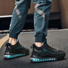 PLUS SIZE Men's Solid Air Cushion Sneakers - Comfy Non Slip Casual Shoes With Lace Up Design