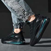 PLUS SIZE Men's Solid Air Cushion Sneakers - Comfy Non Slip Casual Shoes With Lace Up Design
