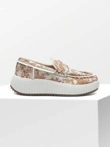 Women Sneakers Casual Shoes Chunky Platform Printed Textile Slip On Versatile Fashionable Sneakers Outdoor Commuting Comfort Work Shoes For All Seasons - màu nâu - Xem 8