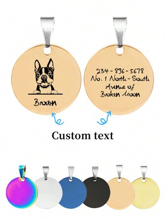 1pc Personalized Silver Round Stainless Steel Pet ID Tag, Customizable Name & Pattern On Front, Contact Info & Address On Back, Anti-Lost Design Suitable For Small-Medium Dogs & Cats