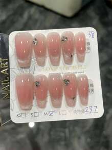 10入組貓眼腮紅光療手穿貓眼閃亮假指甲貼片，指甲美容工具 - 玫紅色 - 查看 4