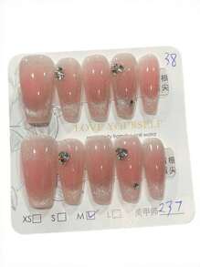 10入組貓眼腮紅光療手穿貓眼閃亮假指甲貼片，指甲美容工具 - 玫紅色 - 查看 6