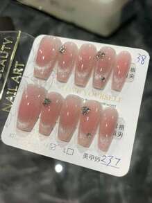 10入組貓眼腮紅光療手穿貓眼閃亮假指甲貼片，指甲美容工具 - 玫紅色 - 查看 5