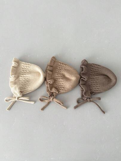 1pc Infant Princess Style Knitted Hat, Cute Lace Design Warm Beanie For Newborns 0-3 Months, Fall & Winter