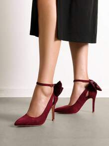 Women's Bow High Heels Stiletto Strappy Pumps Ankle Strap Pointed Toe Heel D'Orsay Comfortable Sexy Prom Party Wedding Dress Shoes - 酒紅色 - 查看 3