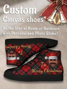 1 Pair Christmas Gift Custom High Top Sneakers, Personalized Christmas Hat Photo Sneakers, Custom Christmas Gift Thick Sole Sneakers,Personalized Santa High Top Canvas Shoes, Santa Hat Photo Sneakers, Personalized Sneakers For Women And Men, Personalized Sports And Casual Shoes, Christmas Gift For Mom/Dad/Her/Him/Girlfriend/Boyfriend/Wife/Husband/Friend
