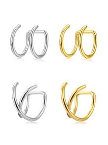 AVYRING 4Pcs Stainless Steel Ear Cuffs: Adjustable Non Piercing Cuff Earrings Minimalist Fake Helix Cartilage Earcuff, Dainty Clip-On Earrings Hypoallergenic For Women Men