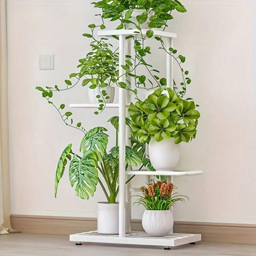 1 Piece, 4-Tier Wrought Iron Flower Stand,  Perfect For Balconies, Succulent Plants, And Home Decor, Easy Assembly Plant Rack For Indoor And Outdoor Gardens