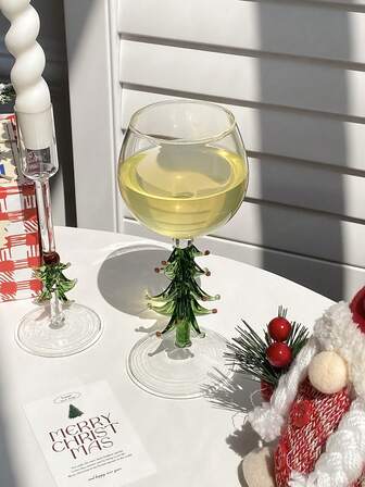 CMYD Studio 1pc 270ml Glass Christmas Tree Stemmed Wine Glass, Suitable For Christmas Party Dinner Tableware, Candlelight Dinner, Restaurant, Christmas Decor, Gift