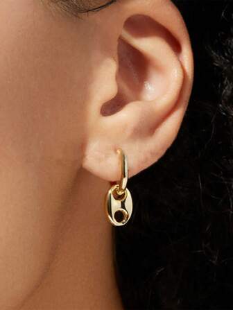 1 Pair Stainless Steel Waterproof, Non-Fading Vintage Gold & Silver Pig Nose Hoop Earrings For Daily Wear