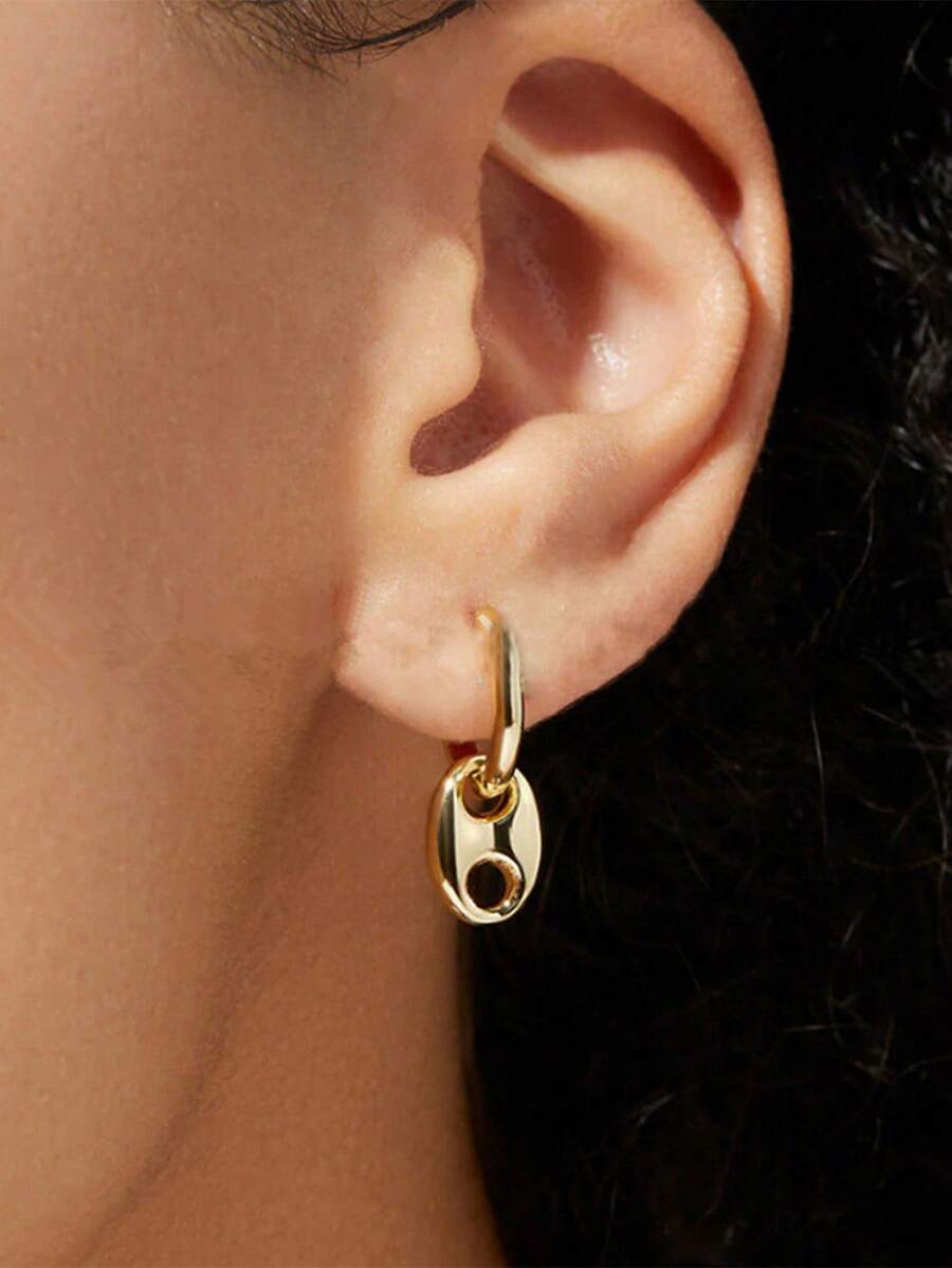 1 对不锈钢防水、不褪色复古金银猪鼻环耳环适合日常佩戴 - 小號豬鼻子耳圈 - 查看 1