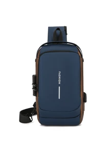 Compact Single-Sided Crossbody Shoulder Backpack USB Code Lock Waterproof - Màu xanh lam - Xem 7