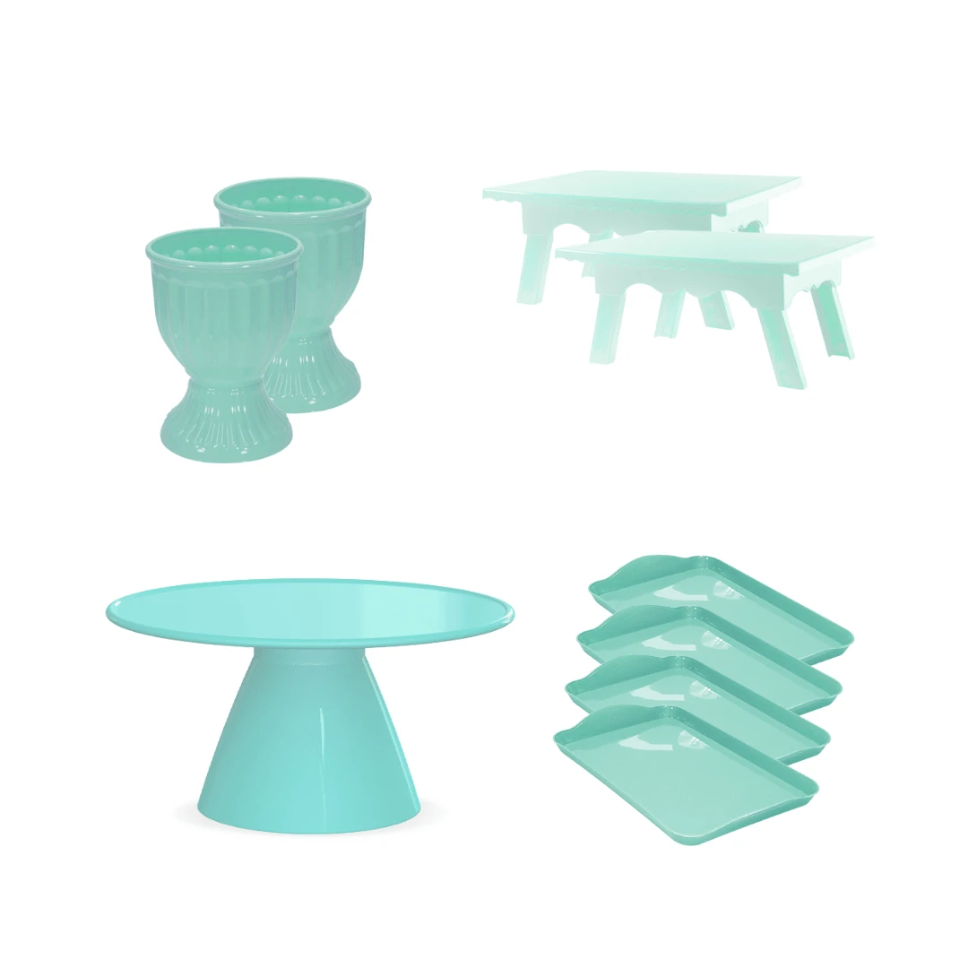 Party Kit 1 Plain Cake Stand 22cm + 4 Trays 26x15cm + 2 Small Tables + 2 Roman Vases - 薄荷藍 - 查看 1