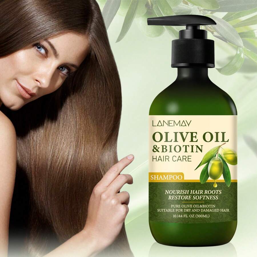 LANEMAY 含生物素的橄榄油洗发水 - 滋润和保护头发和头皮，抚平卷曲的头发，适合干燥和受损的头发 - 白色 - 查看 1