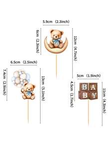 12 Peças Toppers de Cupcake de Urso para Chá de Bebê, Decorações de Festa de Chá de Bebê com Tema de Urso, Decorações de Bolo de Festa de Chá de Bebê com Tema de Animais da Selva, Presentes de Decoração Doméstica para Festa de Chá de Bebê Azul - Multicolorido - Visão 4