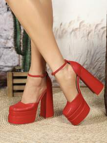 Giày cao gót mũi vuông thanh lịch, thời trang, phù hợp cho các buổi hẹn hò, mặc hàng ngày, dự tiệc, giúp kéo dài đôi chân, vừa vặn thoải mái - Đỏ - Xem 3