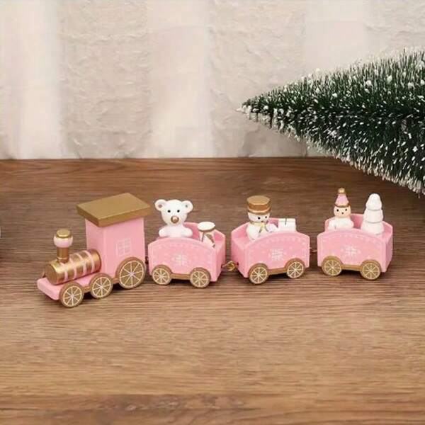 Christmas Decoration 1pc Whimsical Wooden Christmas Train Ornament - Adorable Window Decoration, Tabletop Centerpiece, Handcrafted Wooden Gift For Friends And Family, Festive Holiday Decor,Pink Christmas Decor,Christmas Decor,Christmas Decor Pink