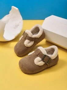 1 Pair Fashionable Flat Shoes For Baby Girls, Round Toe, Simple, Versatile, Comfortable & Soft Sole, Slip-On Design, Warm Lining For Autumn & Winter