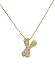 1 pezzo Collana con ciondolo a lettera da A a Z, esageratamente deformata, micropavé con zirconi cubici, placcata in oro 18K, ciondolo a iniziale per uomo e donna