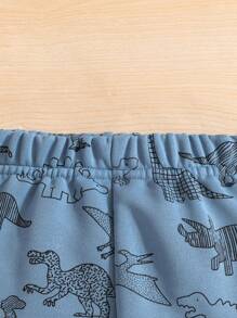 2pcs Baby Boys Casual Cool Outdoor Sports Dinosaur Print Sweatshirt And Pants Set