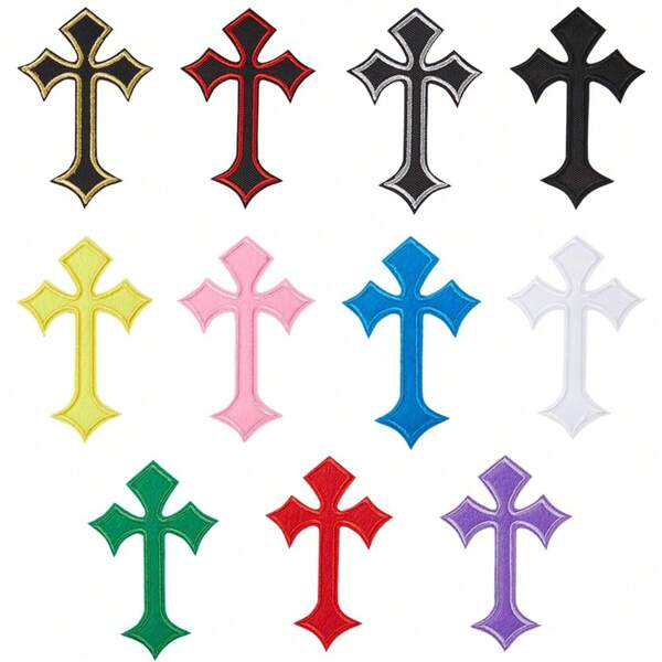 2/5/13PCS Cross Patches, Iron On/Sew On Cross Applique Patch, DIY Iron Patches For Jeans Hats Shirts Jackets Backpacks