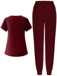 Women Scrub Sets Elastic Jogger Nurse Uniform  Washer Clothes With Pockets Breathable Scrub Top And Pants