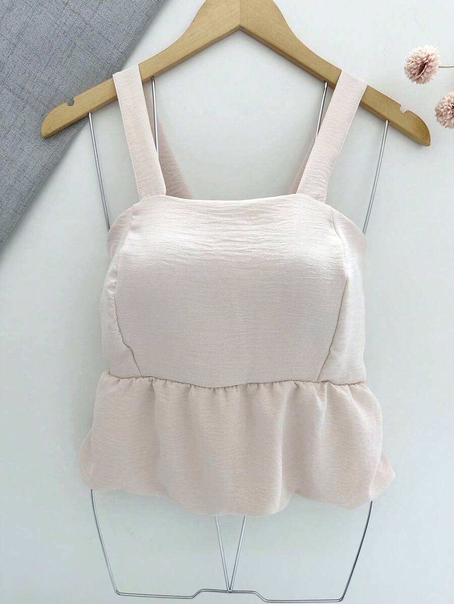 Solid Color Ruffle Hem Sleeveless Summer Top - 杏色 - 查看 1
