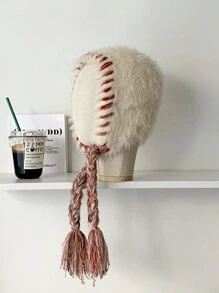 1 chiếc mũ trapper dệt kim dày có vành tai, thiết kế bện dễ thương, mũ ấm áp cho mùa đông dành cho phụ nữ - Nhiều màu - Xem 18