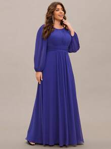 EVER-PRETTY Plus Size Elegant Romantic A-Line Bridesmaid Dress Blue Formal Dresses